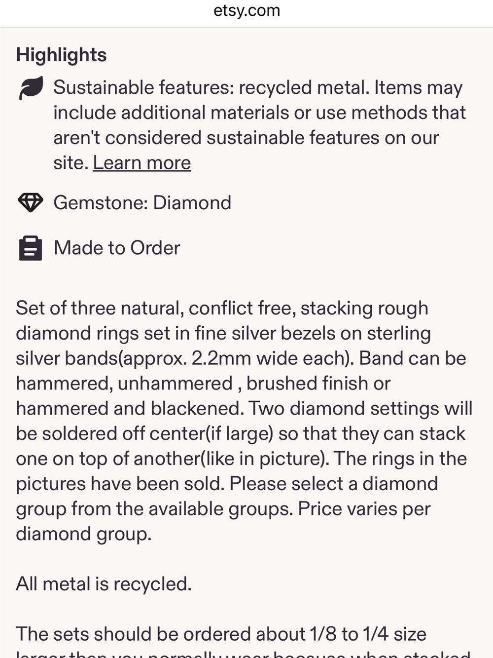 Sterling Silver Rough Diamond Stackable Ring Set - Size 6 - Picture 6 of 6